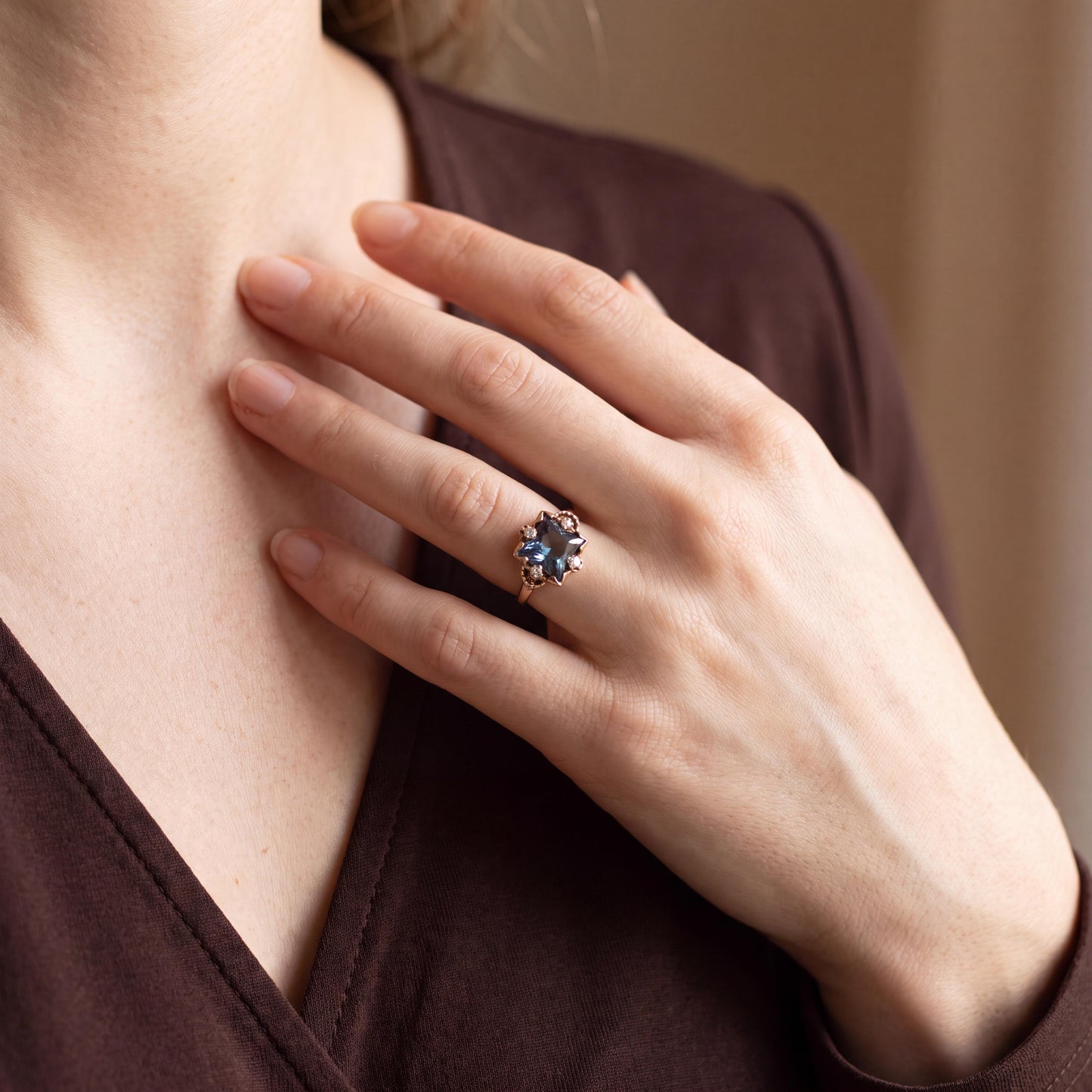 Mid-Century 10k Yellow Gold Synthetic Blue Spinel Birthstone Ring