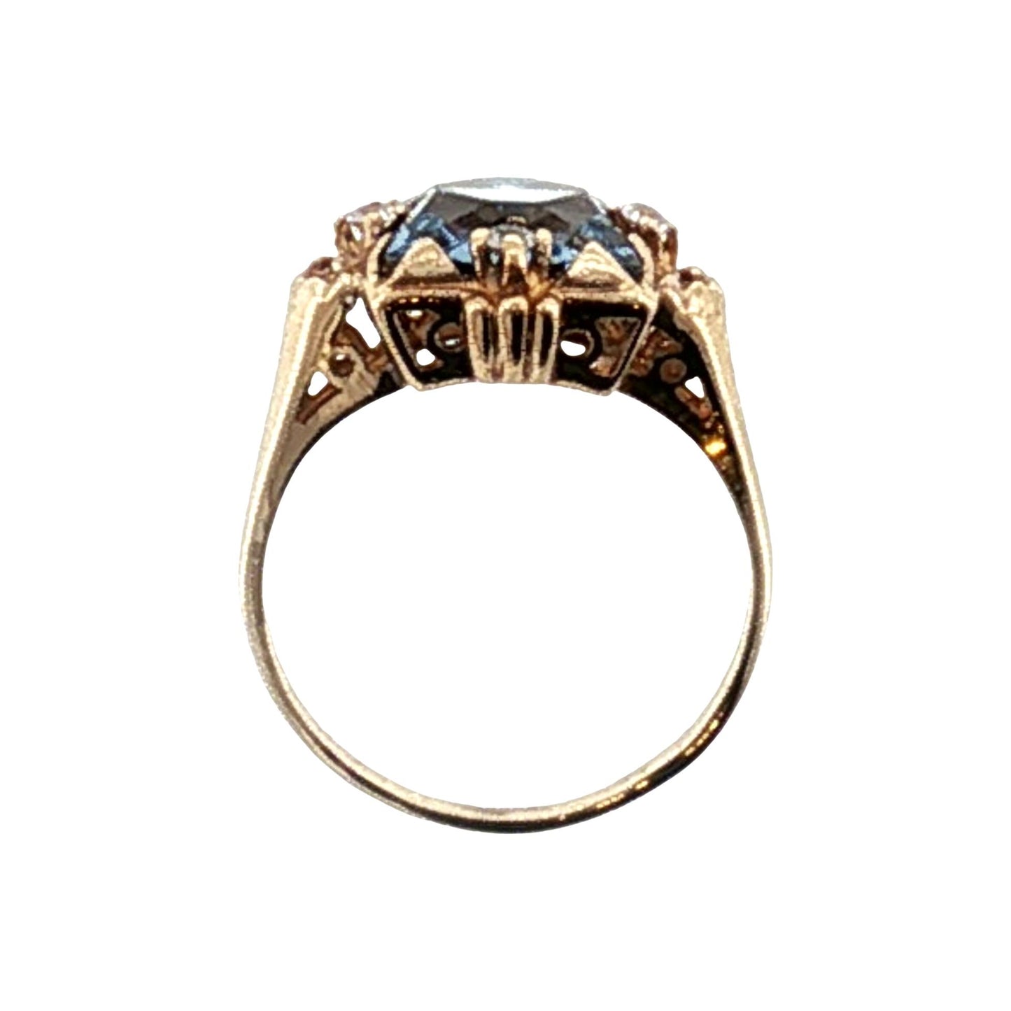 Mid-Century 10k Yellow Gold Synthetic Blue Spinel Birthstone Ring