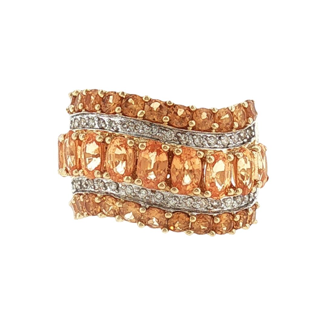 Late 20th-Century 14k Yellow Gold Spessartite Garnet, Citrene and Diamond Ring