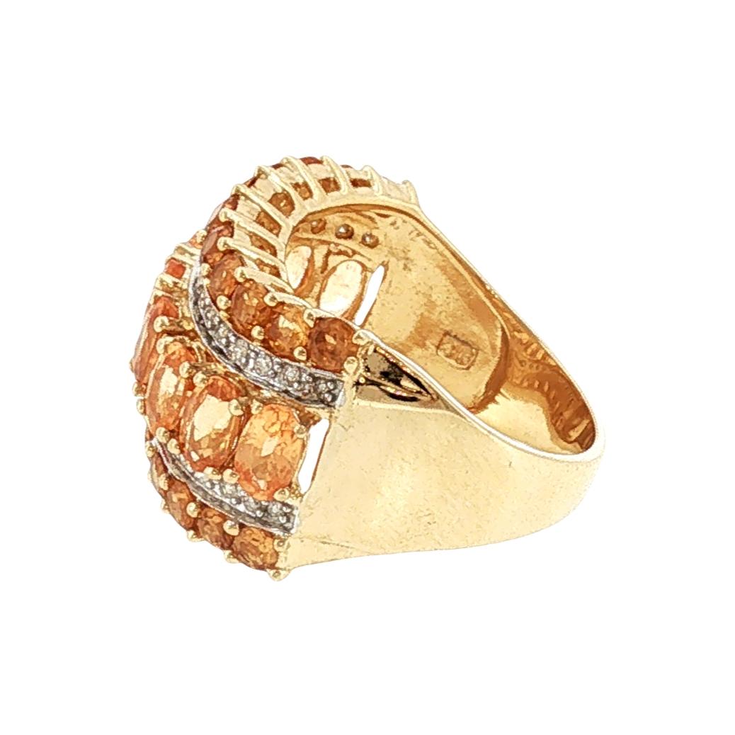 Late 20th-Century 14k Yellow Gold Spessartite Garnet, Citrene and Diamond Ring