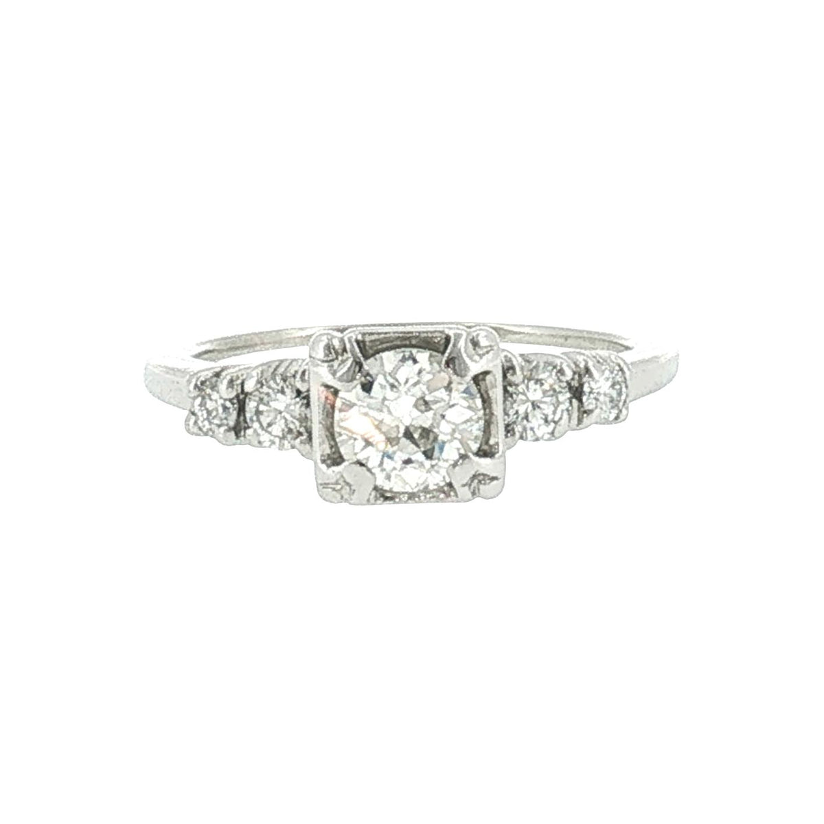 Mid-Century 14 Karat White Gold .50ct Old European Cut Diamond Engagement Ring