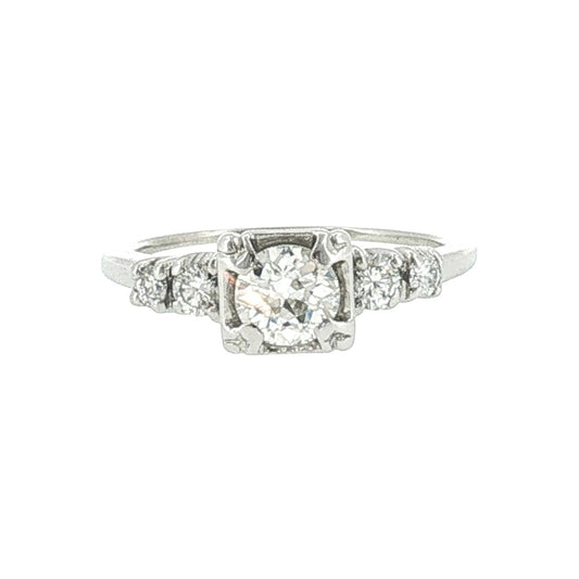Mid-Century 14 Karat White Gold .50ct Old European Cut Diamond Engagement Ring