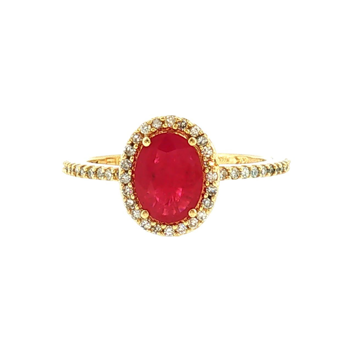 Late 20th-Century 14k Yellow Gold Synthetic Ruby and Diamond Ring