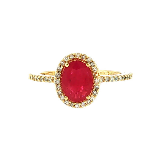 Late 20th-Century 14k Yellow Gold Synthetic Ruby and Diamond Ring