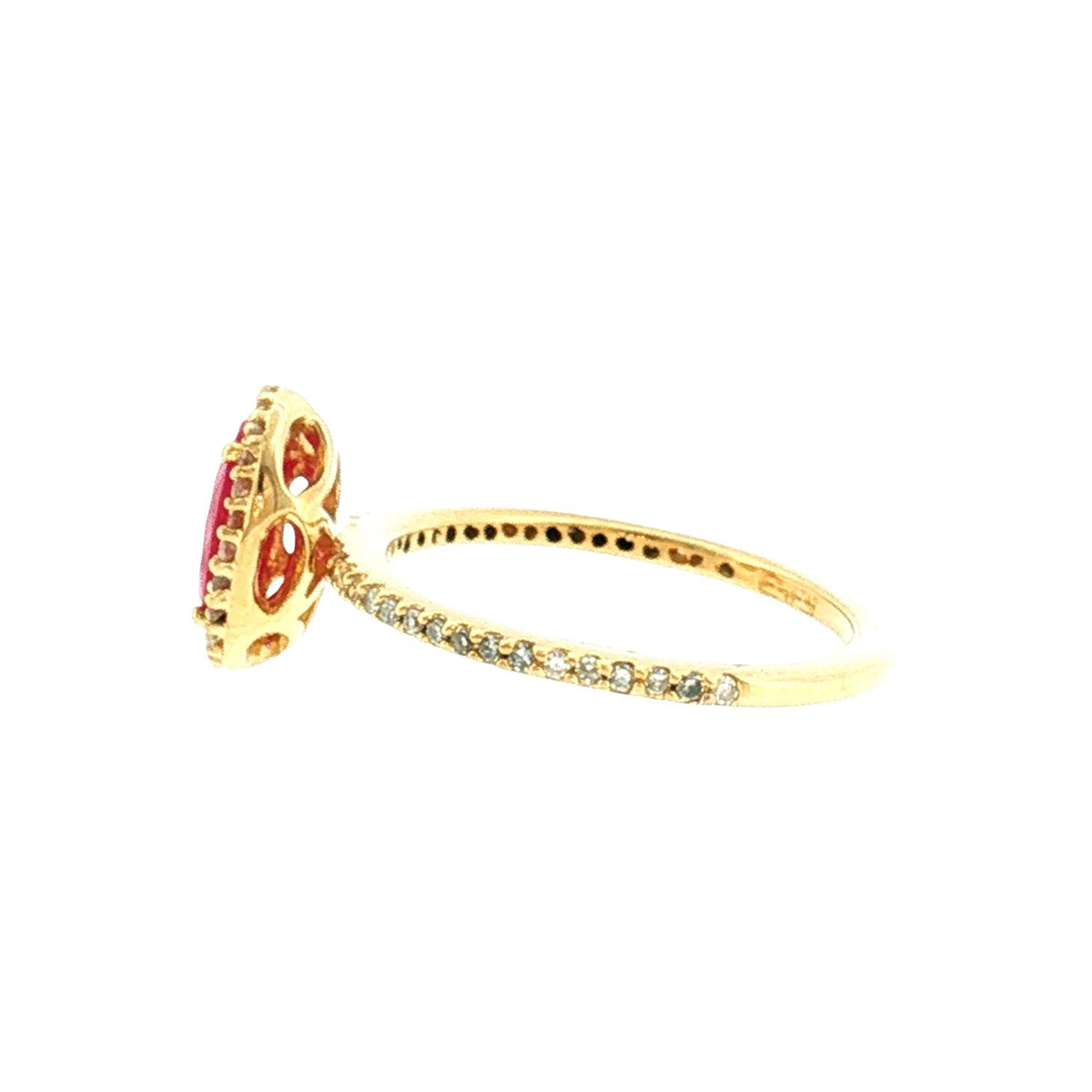 Late 20th-Century 14k Yellow Gold Synthetic Ruby and Diamond Ring