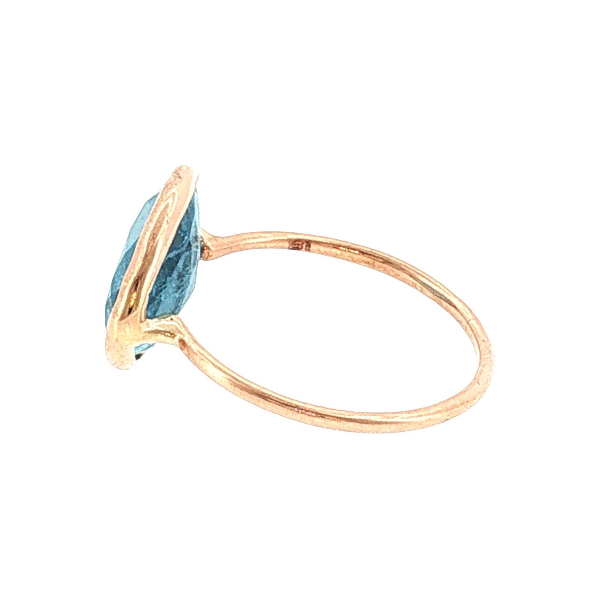 21st-Century 14 Karat Rose gold Natural Aqua Bezel Ring