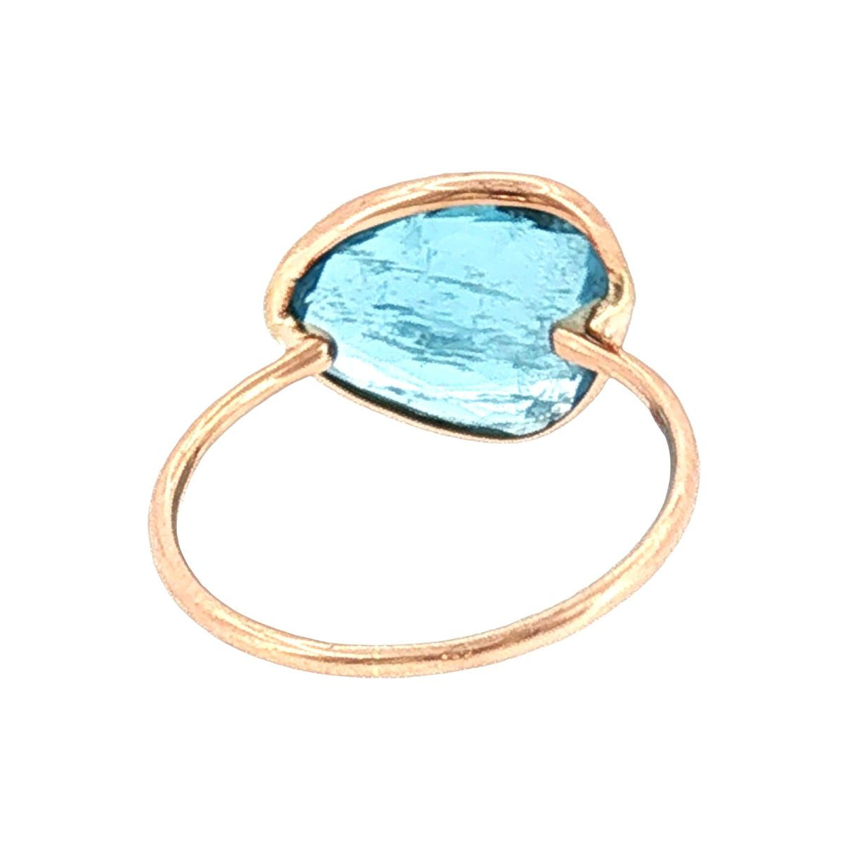 21st-Century 14 Karat Rose gold Natural Aqua Bezel Ring