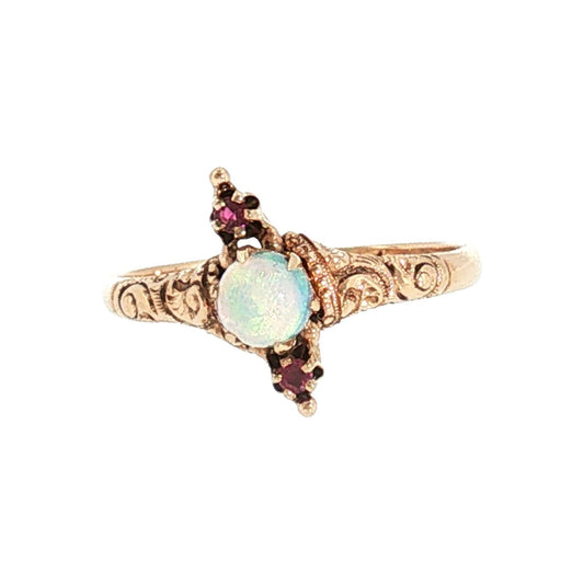 A Victorian 10 Karat Yellow Gold Opal and Ruby Ring