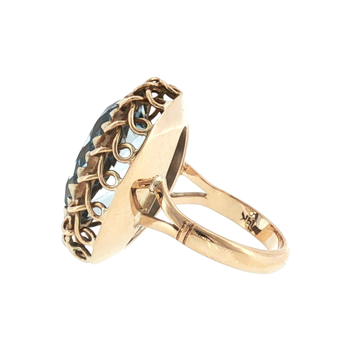 1960s 12 Karat Yellow Gold Synthetic Blue Spinel Wire Work Ring