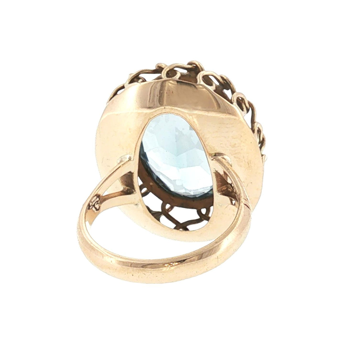 1960s 12 Karat Yellow Gold Synthetic Blue Spinel Wire Work Ring
