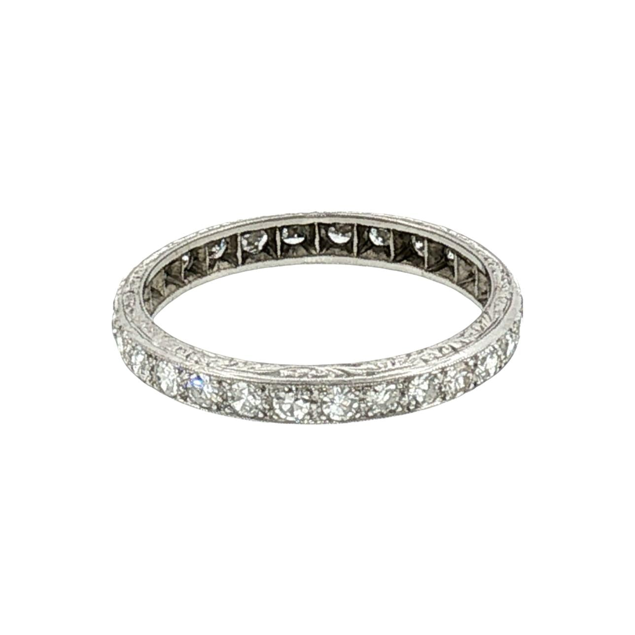 1920's Platinum 28 Single Cut Diamond Bead Set Eternity Ring