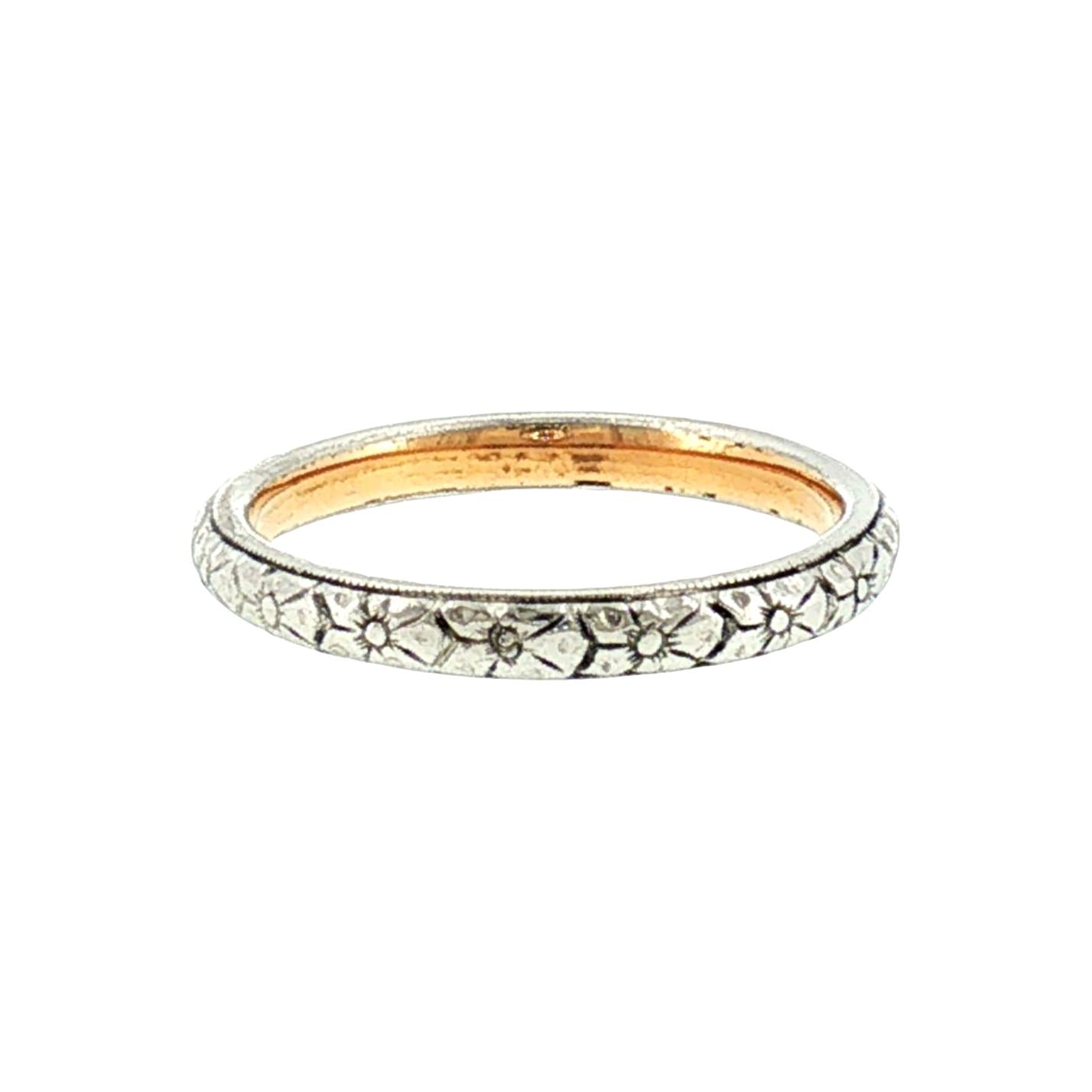 1930's Platinum and 18k Hall Brothers Orange Blossom Pattern Wedding Ring