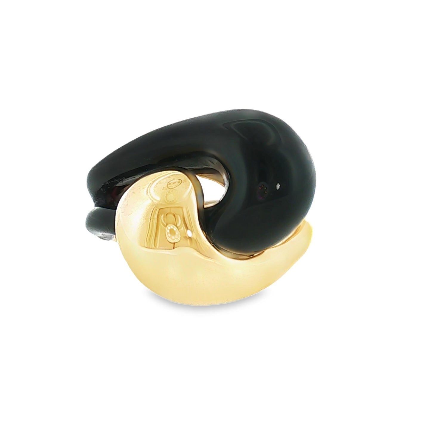 Late 20th Century 14k Yellow Gold Black Onyx Offset Knot Ring