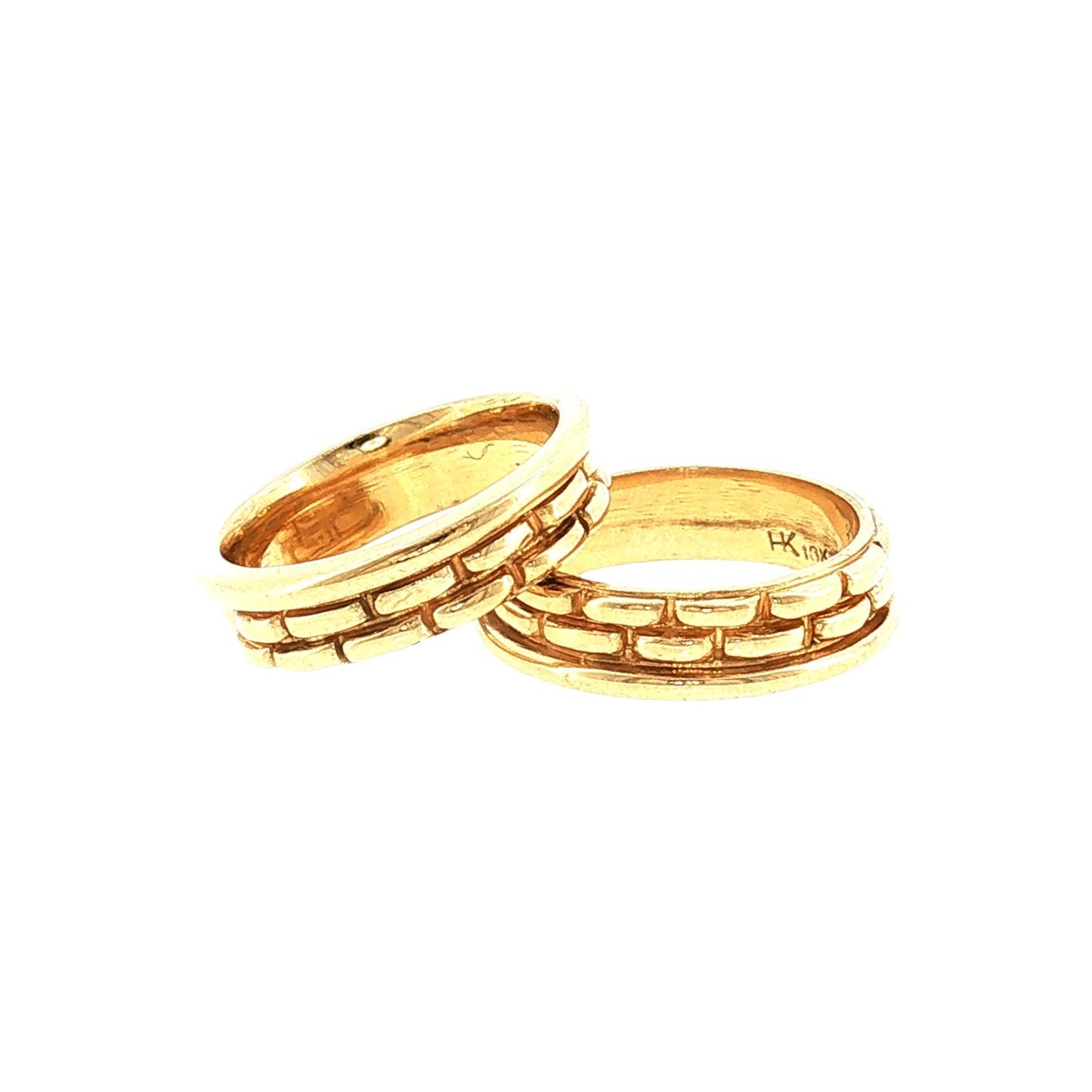 A Pair of Late 20th-Century 18k Yellow Gold Basket Weave Style Guard Rings