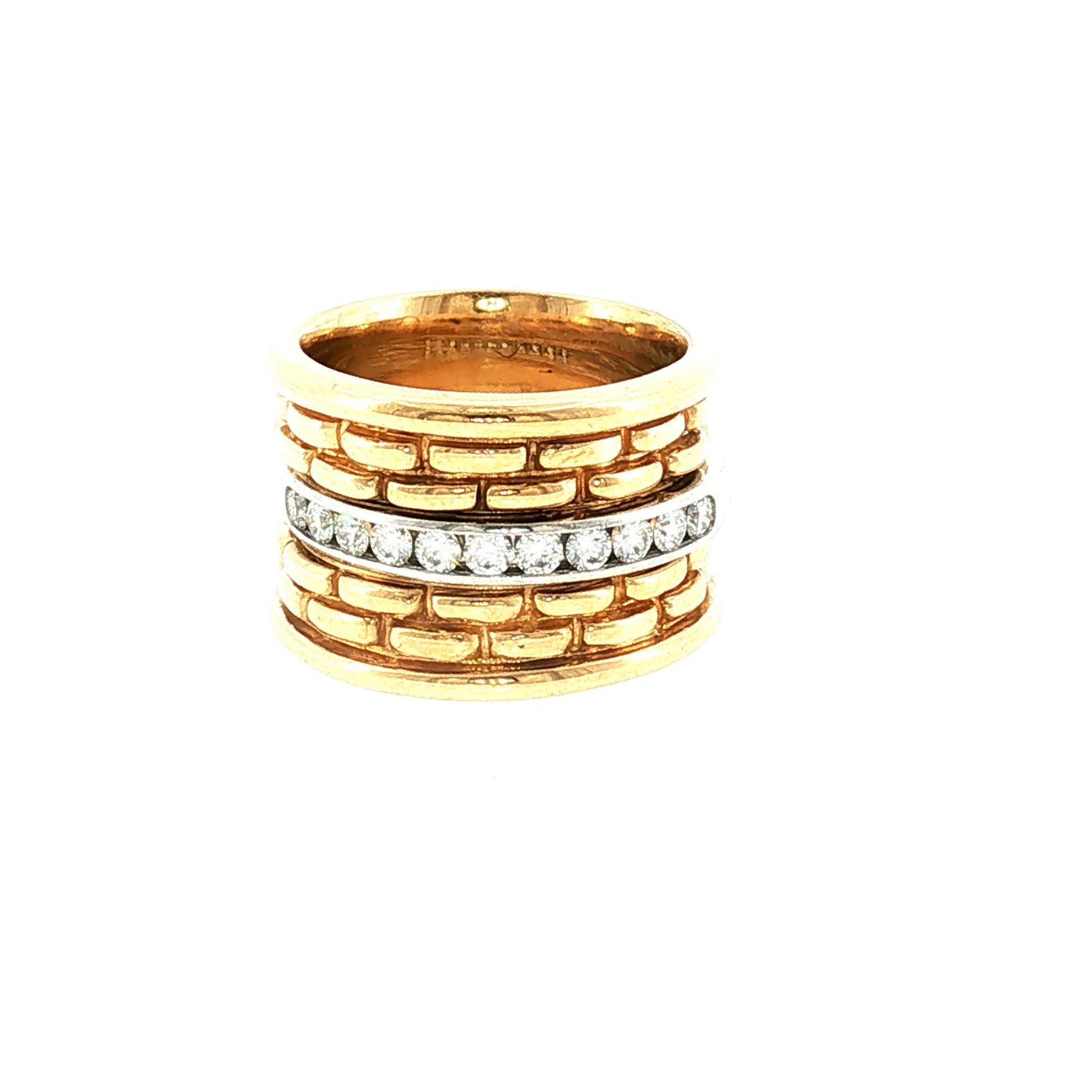 A Pair of Late 20th-Century 18k Yellow Gold Basket Weave Style Guard Rings