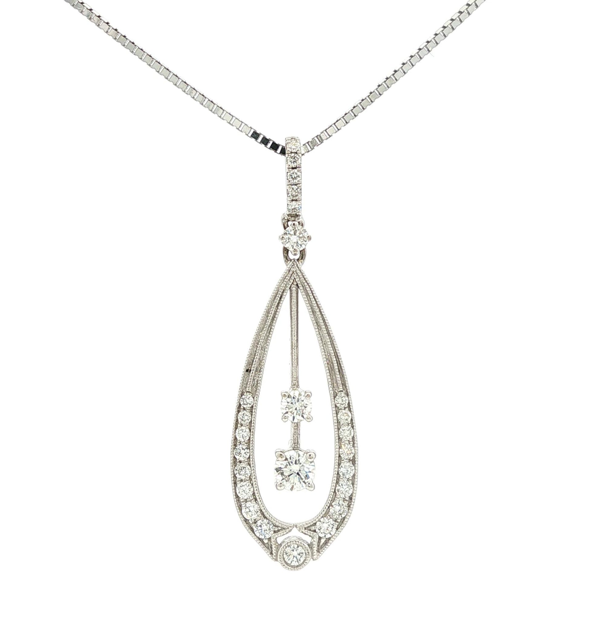 Vintage Simon G 18k white gold Diamond Drop Pendant