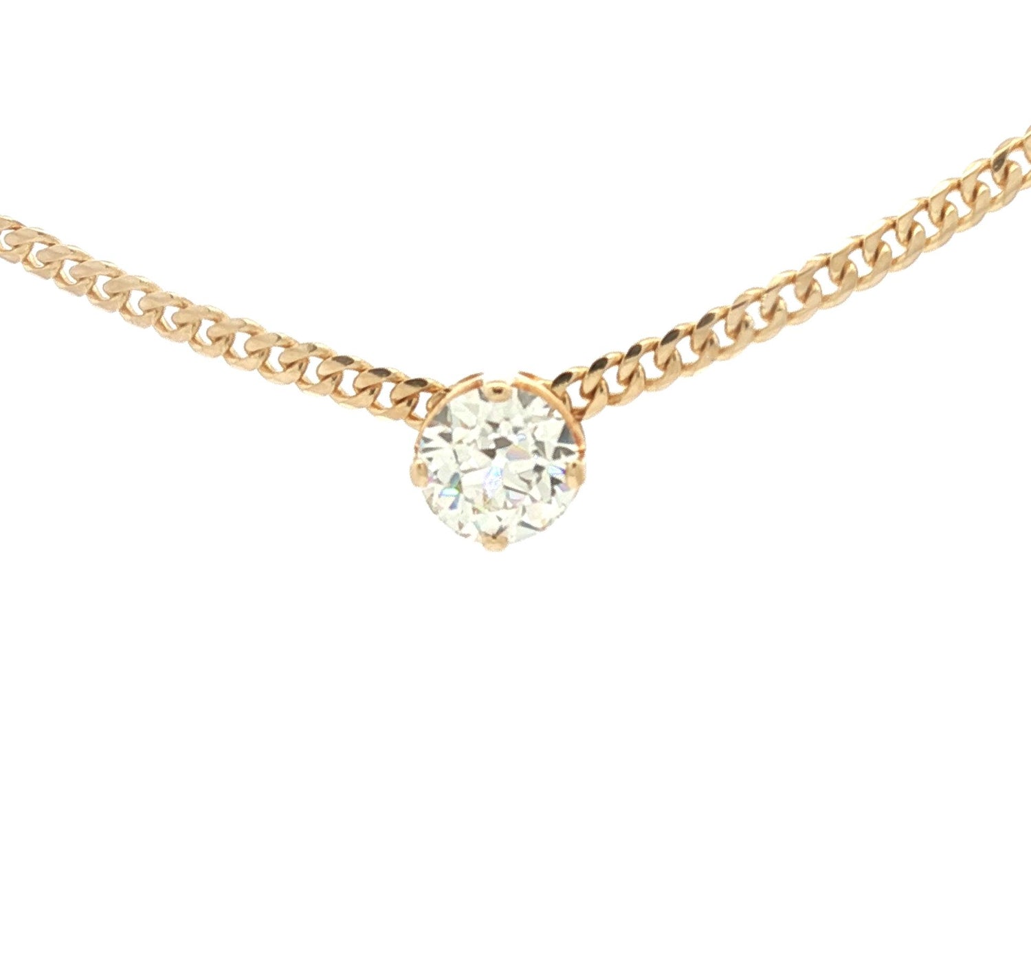 Vintage 1.28 carat Old European Cut Diamond on a 14k Curb Link Chain