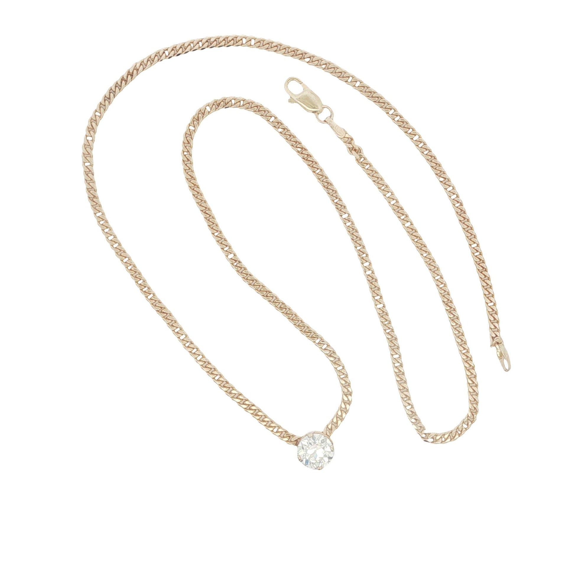 Vintage 1.28 carat Old European Cut Diamond on a 14k Curb Link Chain