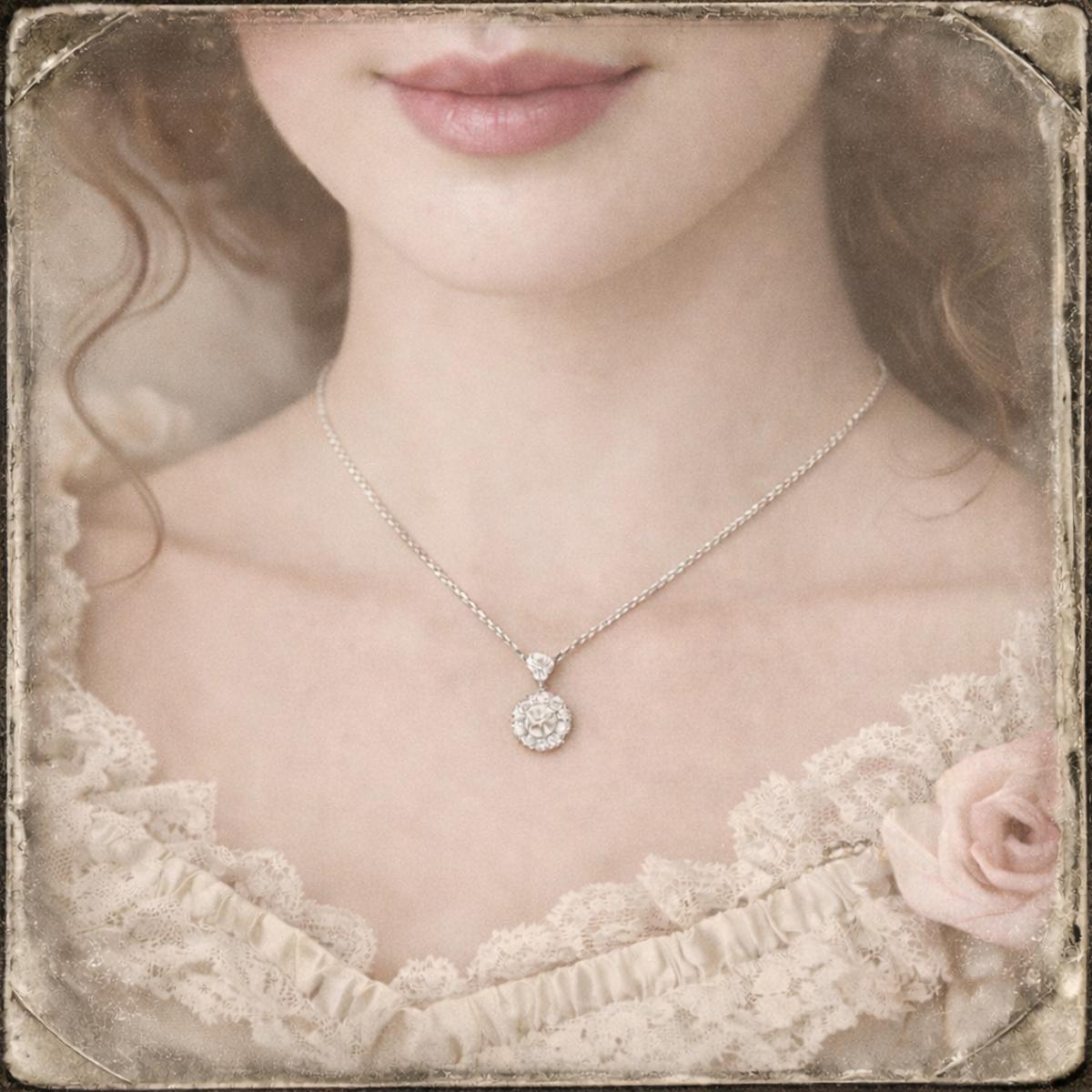 Vintage 14k white gold 1.16 carat Total Weight Natural Diamond Halo Pendant