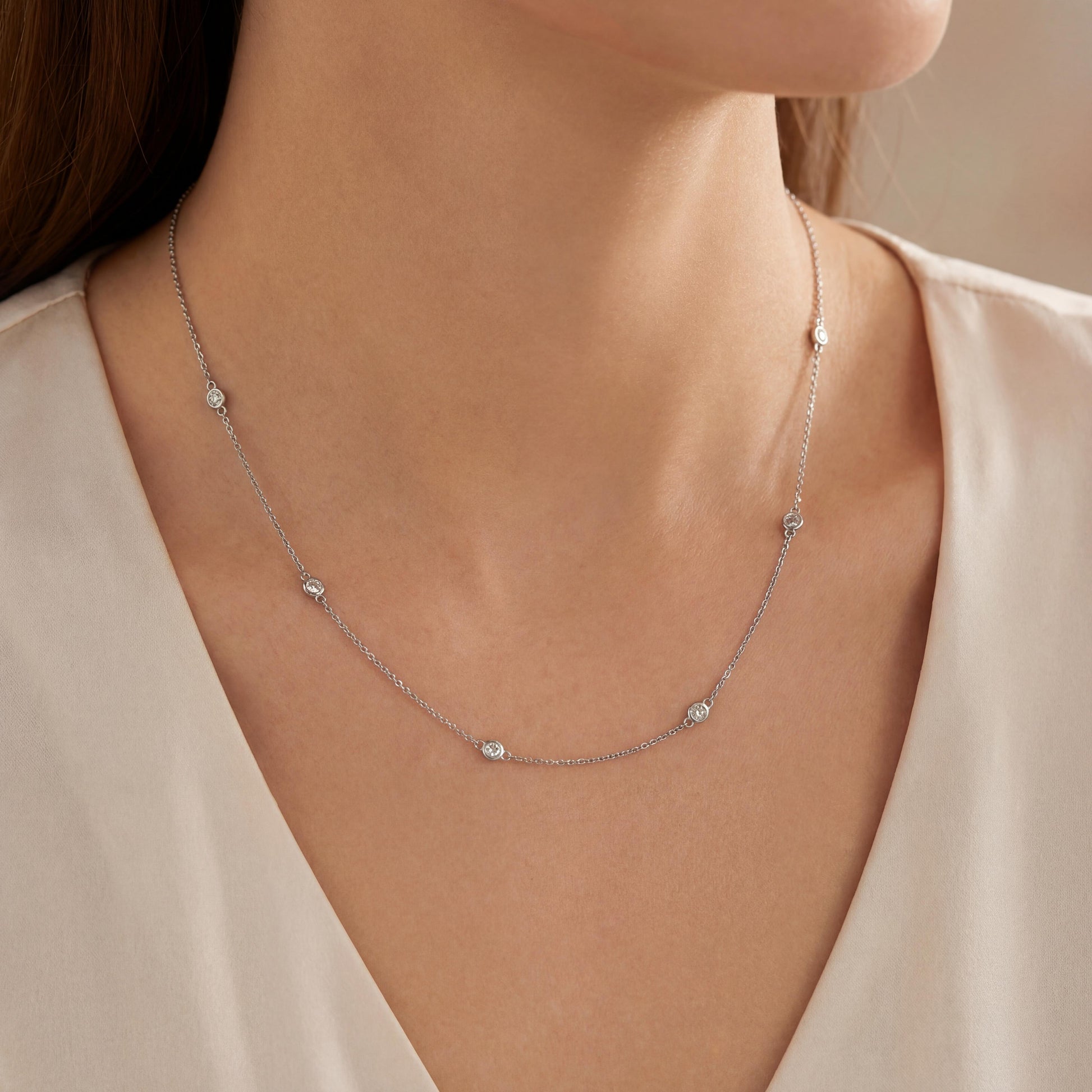 Vintage 16.5" 11 Diamonds by the Yard 14k white gold Necklace