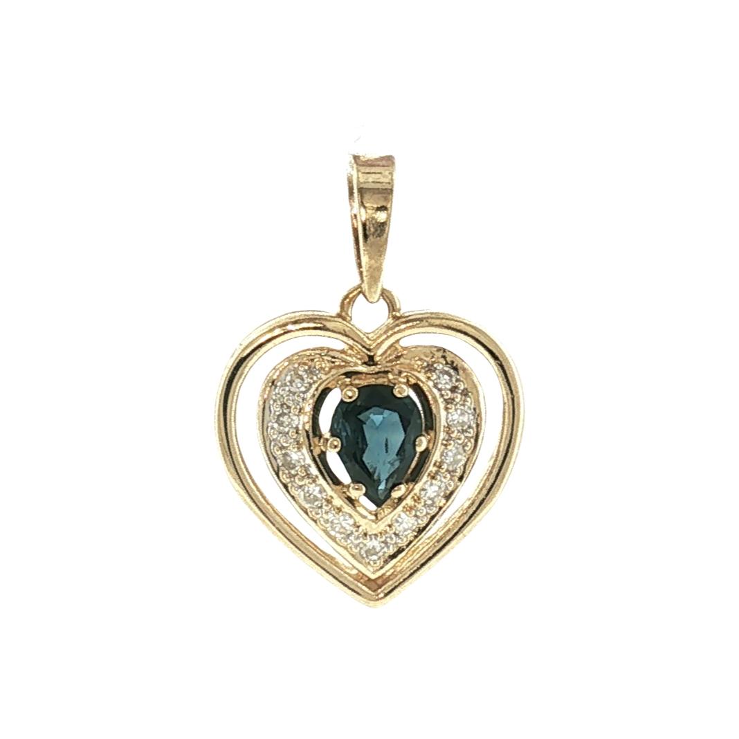 Late 20th-Century 14k Yellow Gold Natural Sapphire and Diamond Heart Pendant