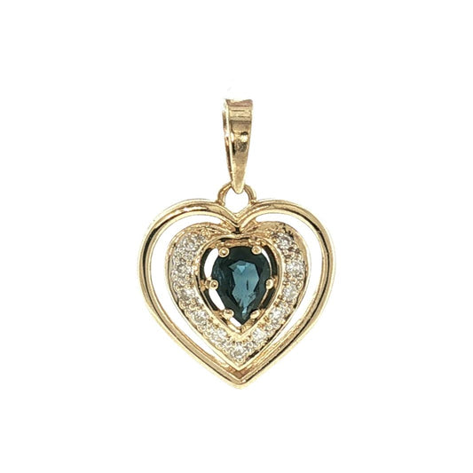 Late 20th-Century 14k Yellow Gold Natural Sapphire and Diamond Heart Pendant