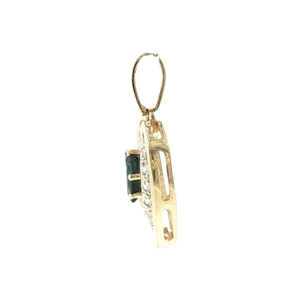 Late 20th-Century 14k Yellow Gold Natural Sapphire and Diamond Heart Pendant