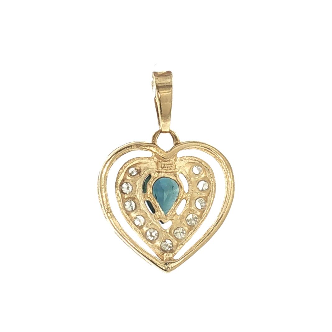 Late 20th-Century 14k Yellow Gold Natural Sapphire and Diamond Heart Pendant