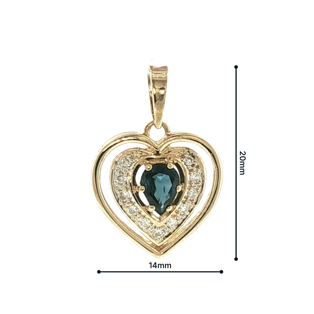 Late 20th-Century 14k Yellow Gold Natural Sapphire and Diamond Heart Pendant