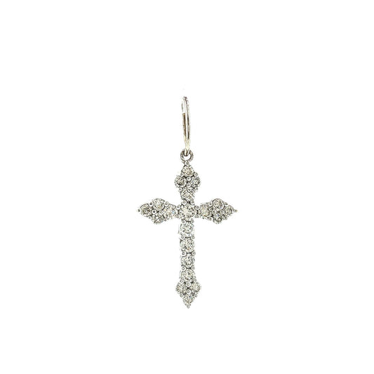 Vintage Late 20th-Century 14k White Gold Diamond Cross