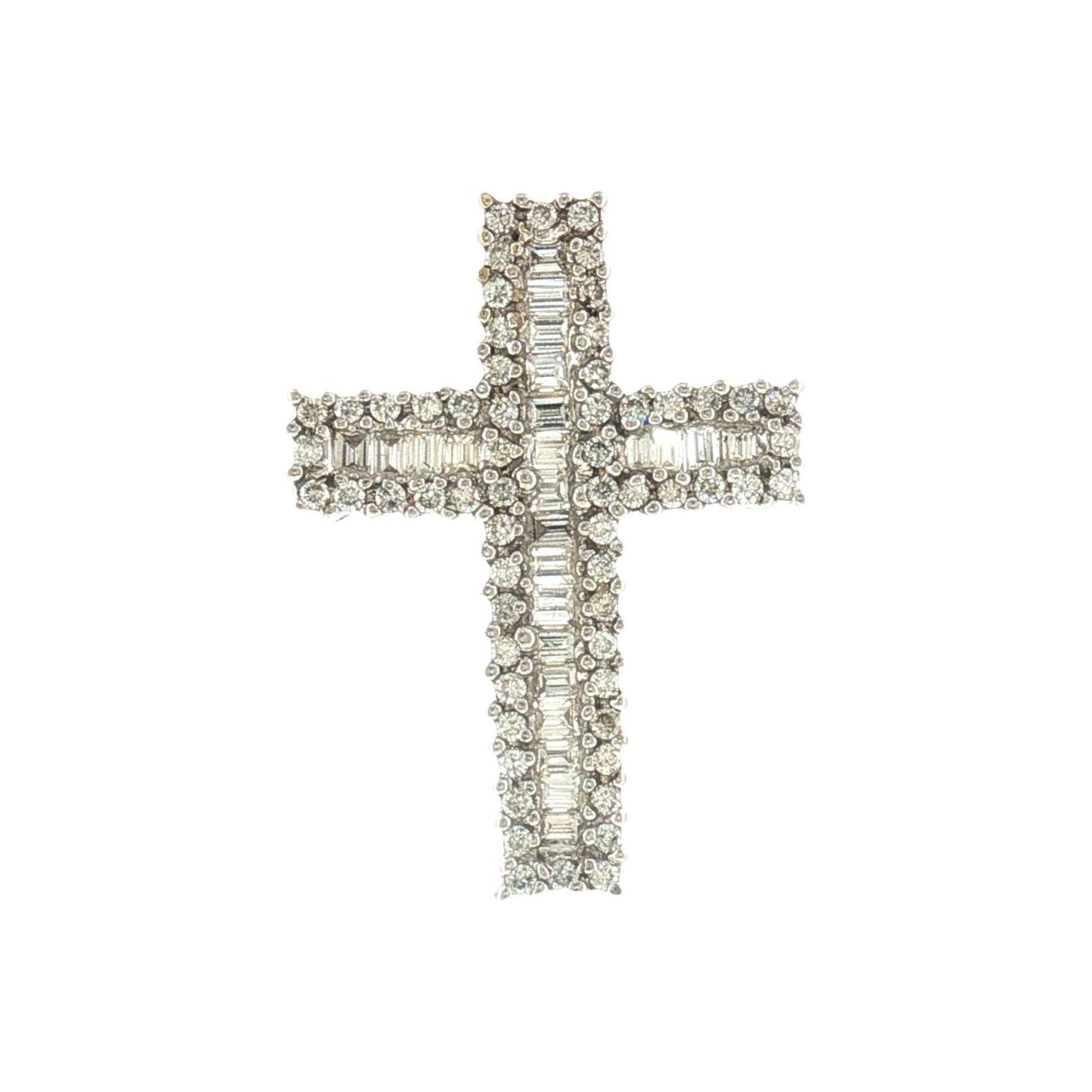 Late 20th-century Baguette and Brilliant Cut Natural Diamond Cross Pendant