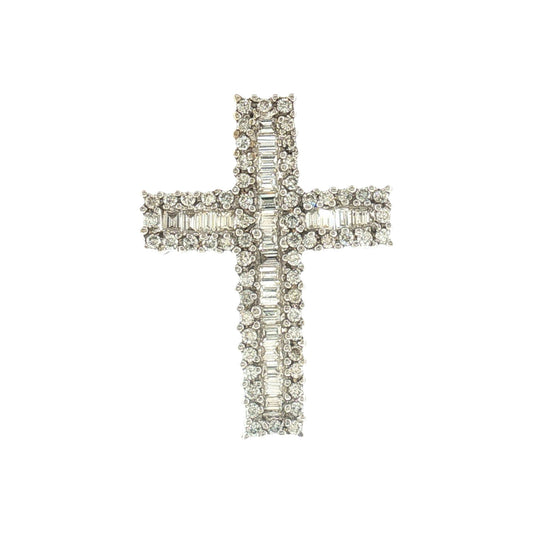 Late 20th-century Baguette and Brilliant Cut Natural Diamond Cross Pendant