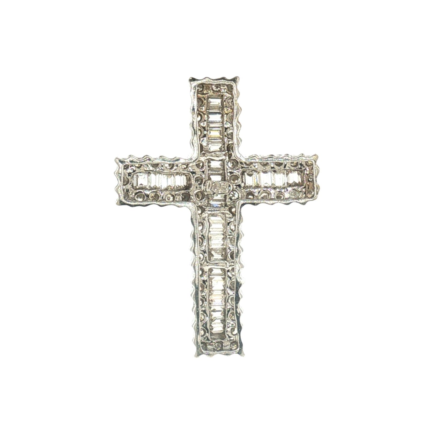 Late 20th-century Baguette and Brilliant Cut Natural Diamond Cross Pendant