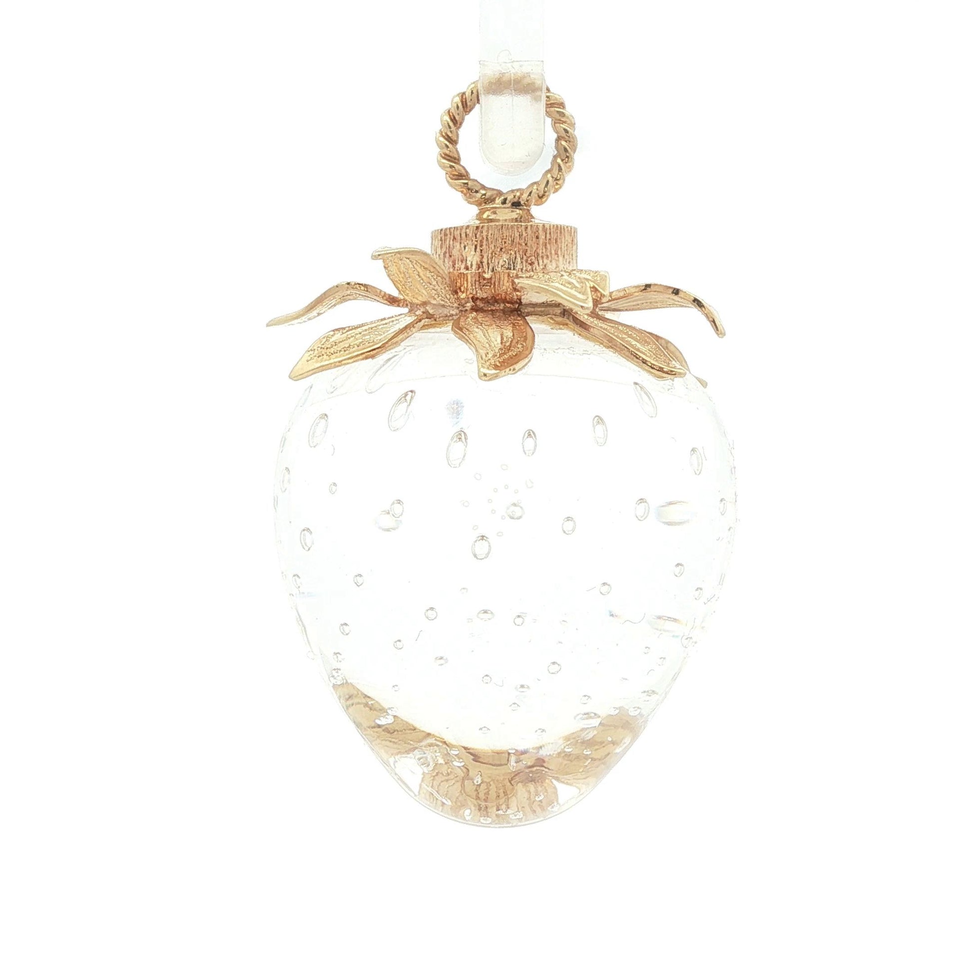 Stueben art glass strawberry with 18k petal cap