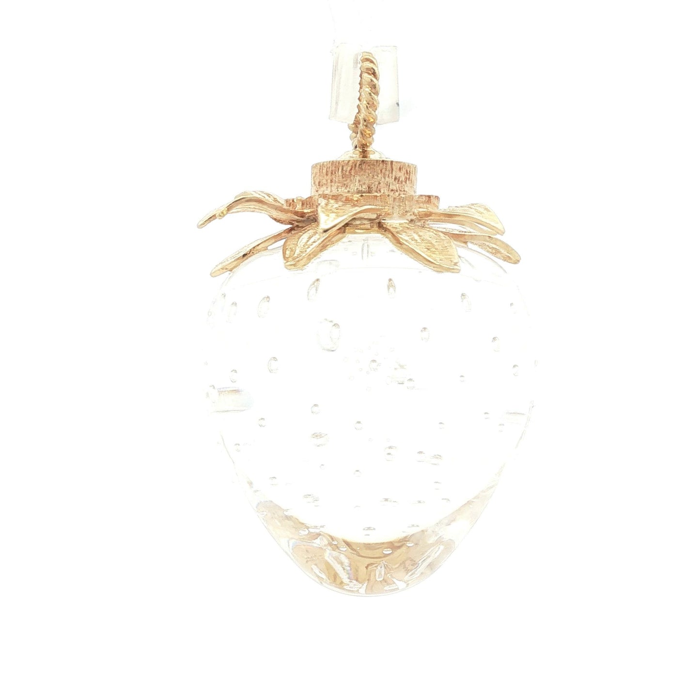 Stueben art glass strawberry with 18k petal cap