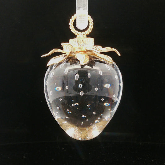 Stueben art glass strawberry with 18k petal cap