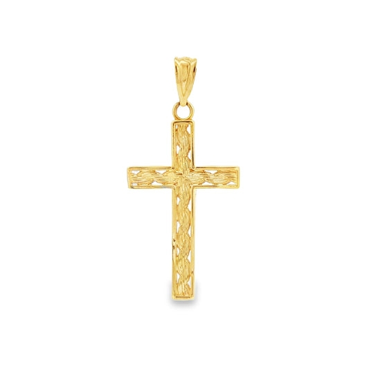 Rope texture contemporary 14k yellow gold cross