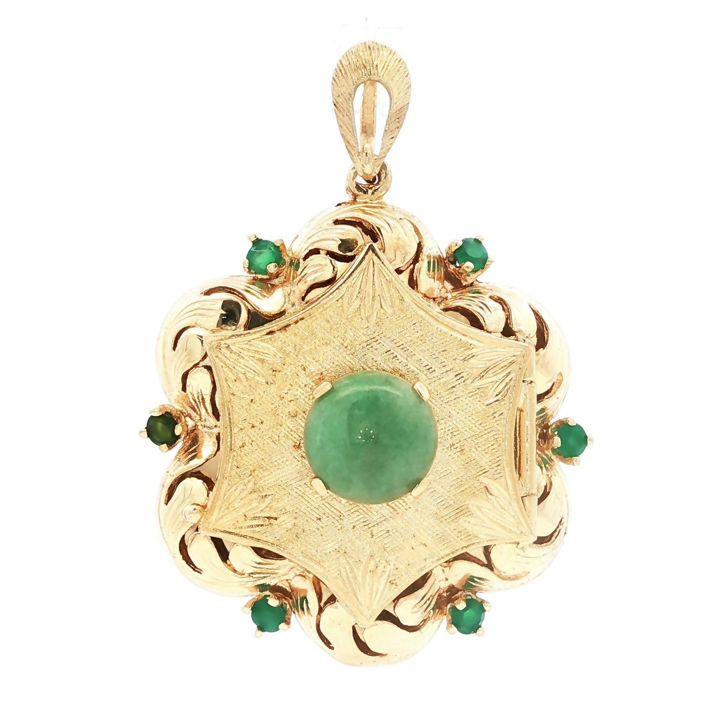 Mid-Century 14k yellow gold Locket with Nephrite Jade and Green Onyx