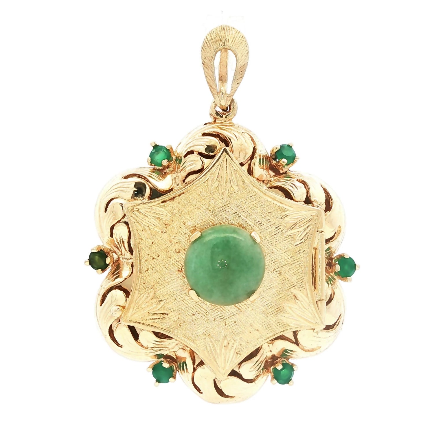 Mid-Century 14k yellow gold Locket with Nephrite Jade and Green Onyx