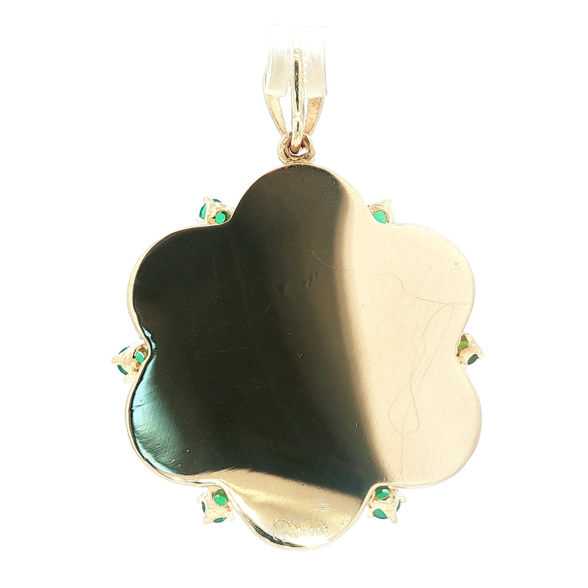 Mid-Century 14k yellow gold Locket with Nephrite Jade and Green Onyx