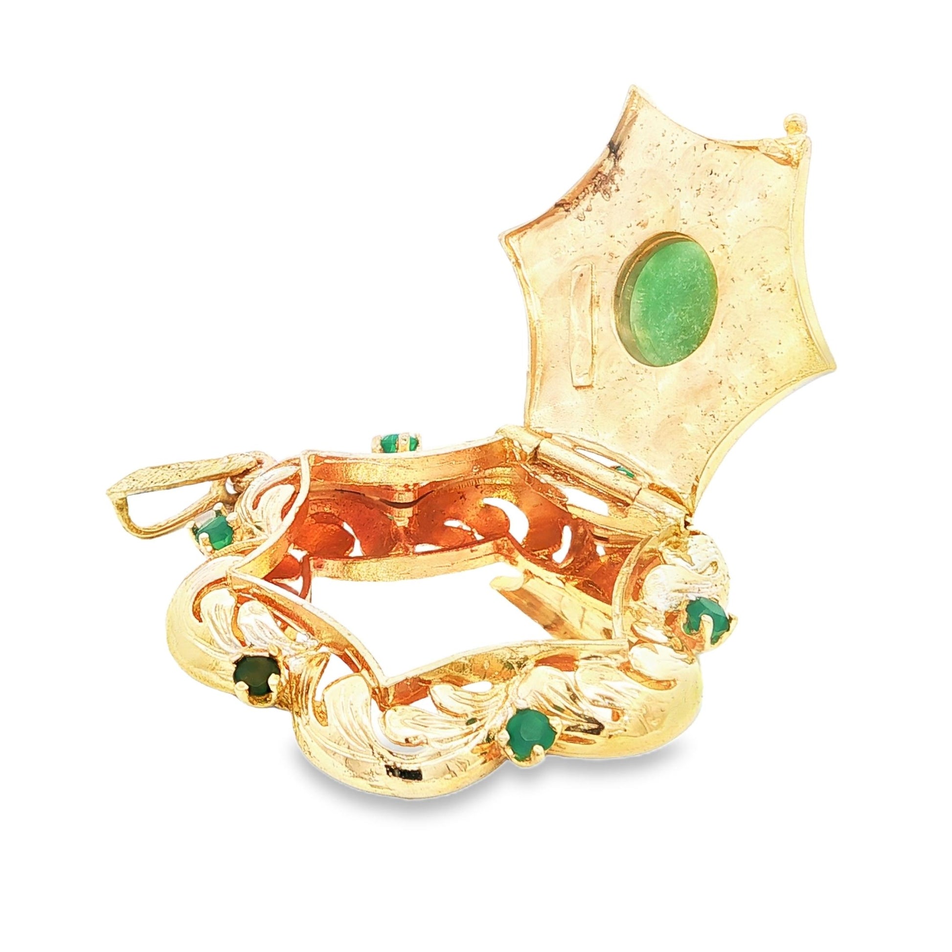 Mid-Century 14k yellow gold Locket with Nephrite Jade and Green Onyx