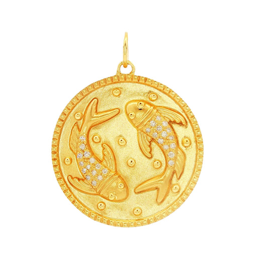 Vintage 14k yellow gold Pisces Charm with 26 Diamonds