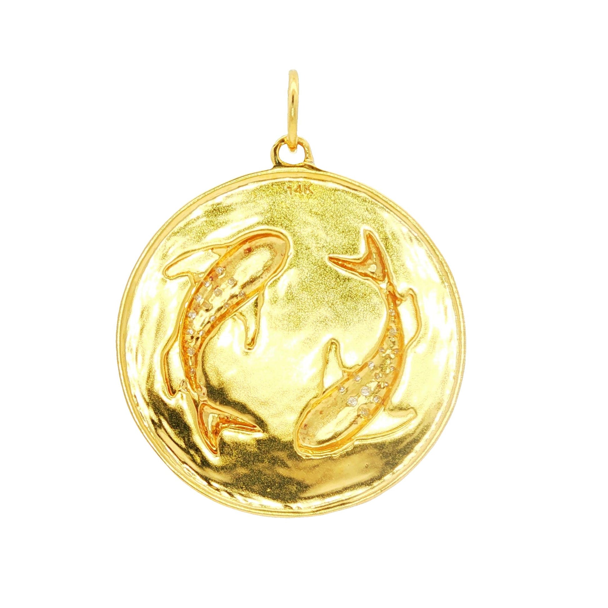 Vintage 14k yellow gold Pisces Charm with 26 Diamonds