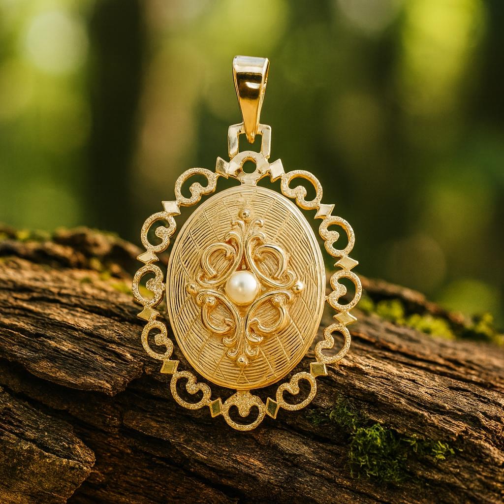 Vintage 18k yellow gold Filigree Textured Filigree Locket with a Cultured Pearl