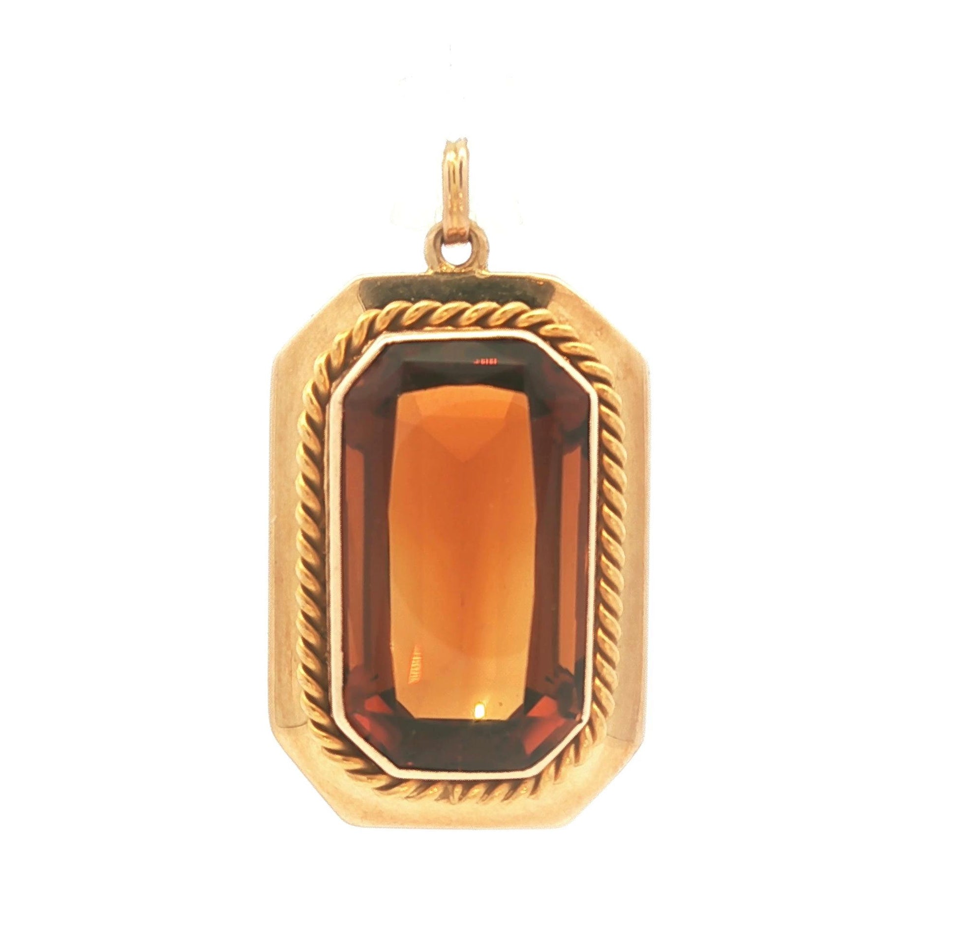 Vintage Emerald Cut Madeira Citrine Bezel Set Pendant