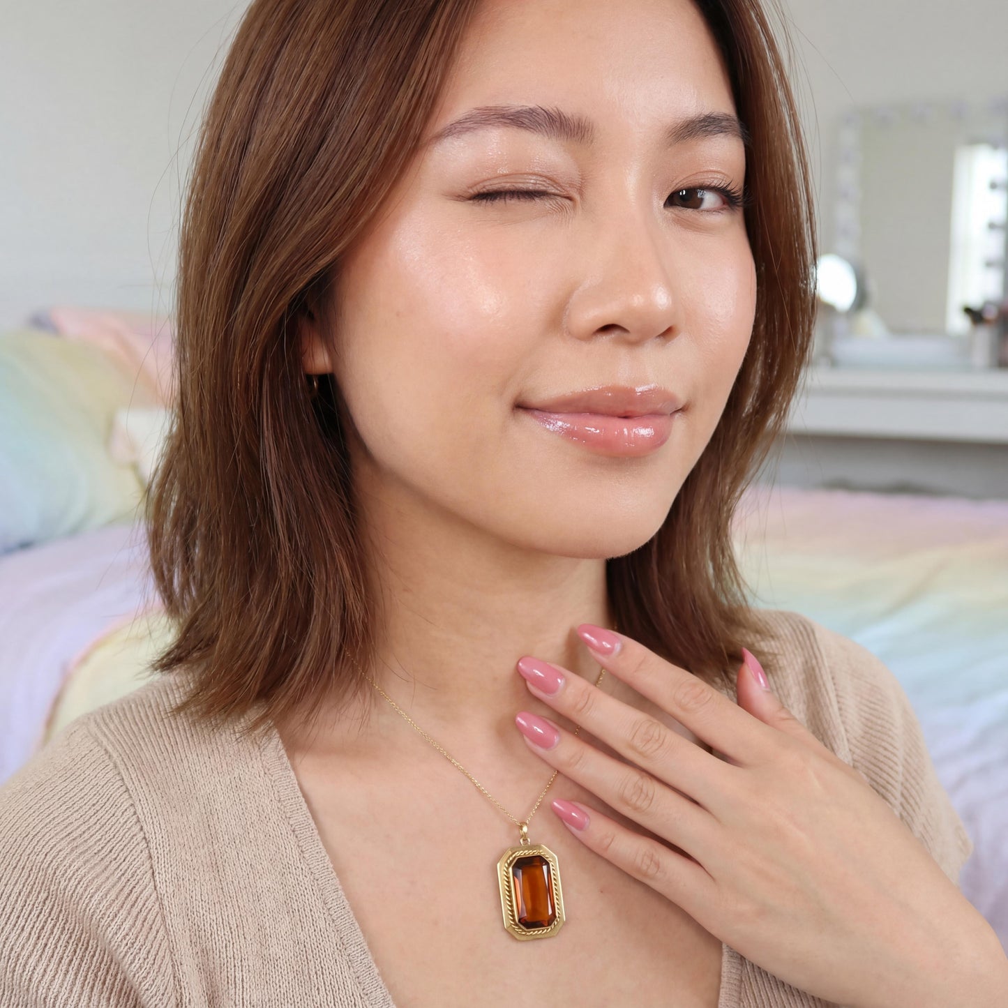 Vintage Emerald Cut Madeira Citrine Bezel Set Pendant