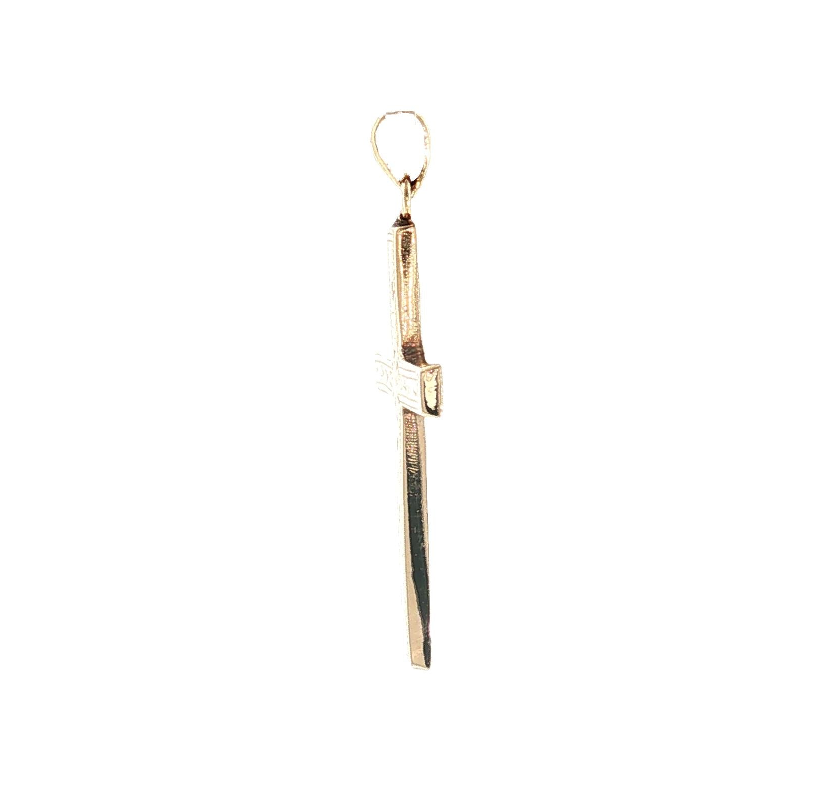 Mid-Century 14k Yellow Gold Engraved Cross
