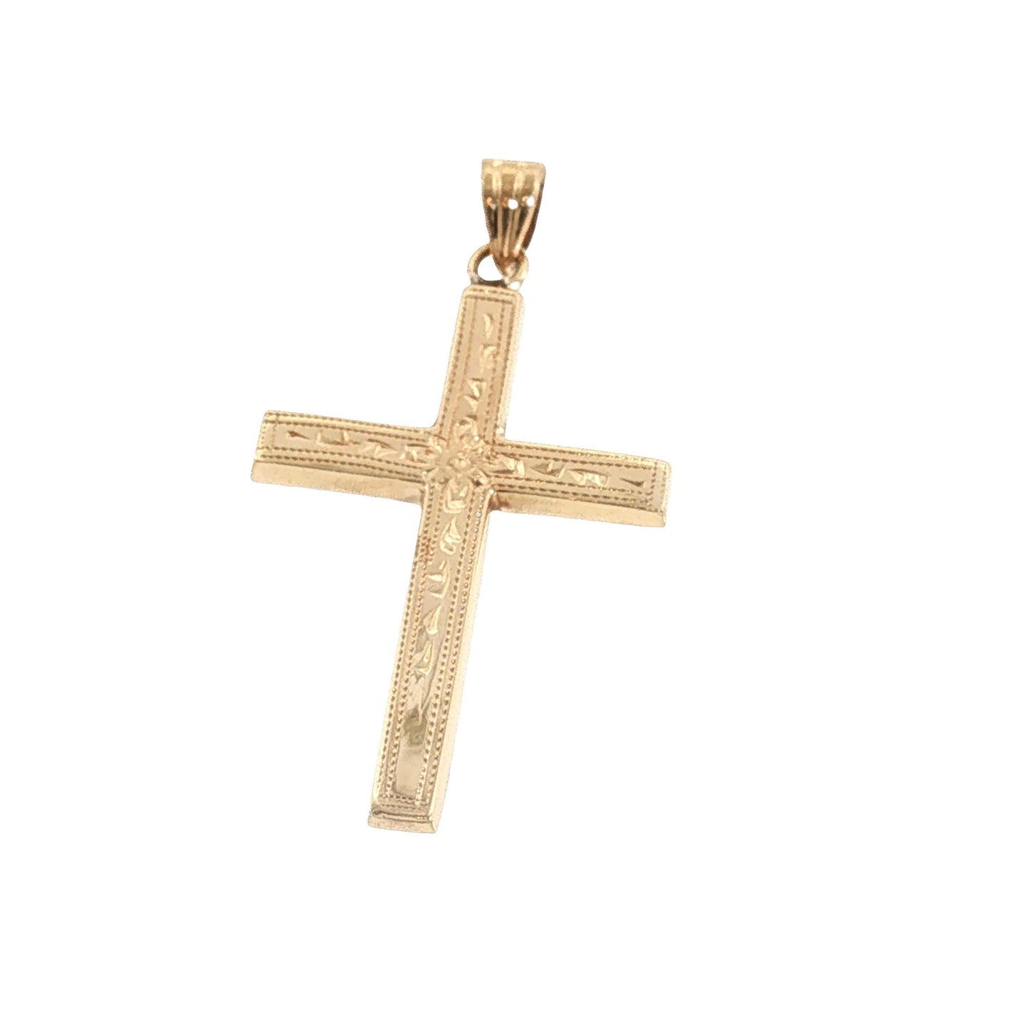 Mid-Century 14k Yellow Gold Engraved Cross