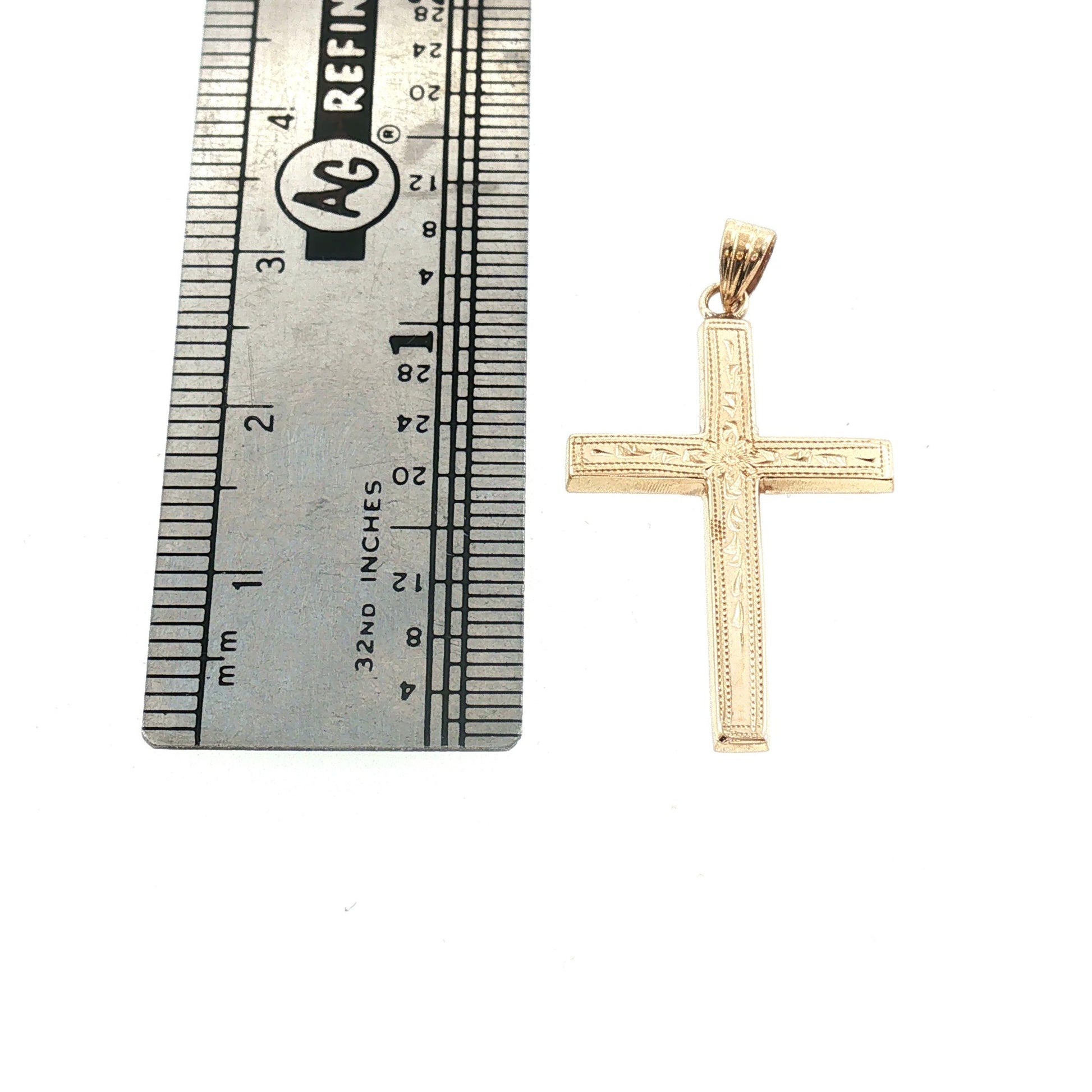 Mid-Century 14k Yellow Gold Engraved Cross