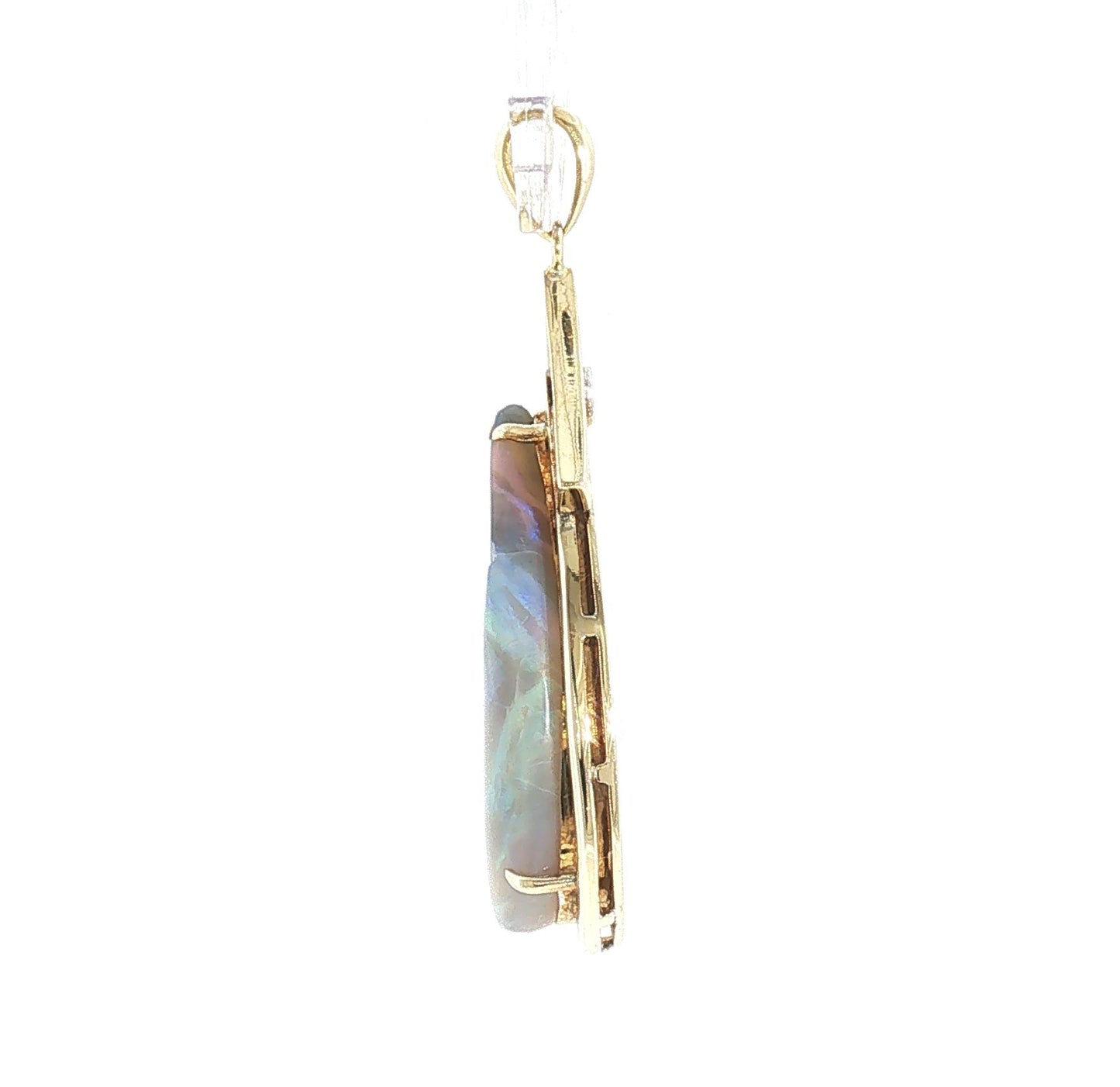 Mid Century 14k Two Tone Grey Based Opal and Diamond Pendant
